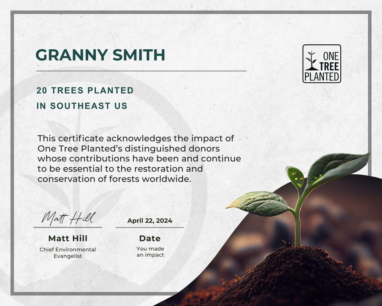 Southeast Tree Certificate