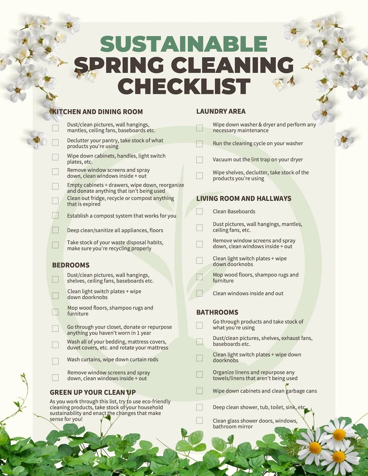 one tree planted sustainable cleaning checklist