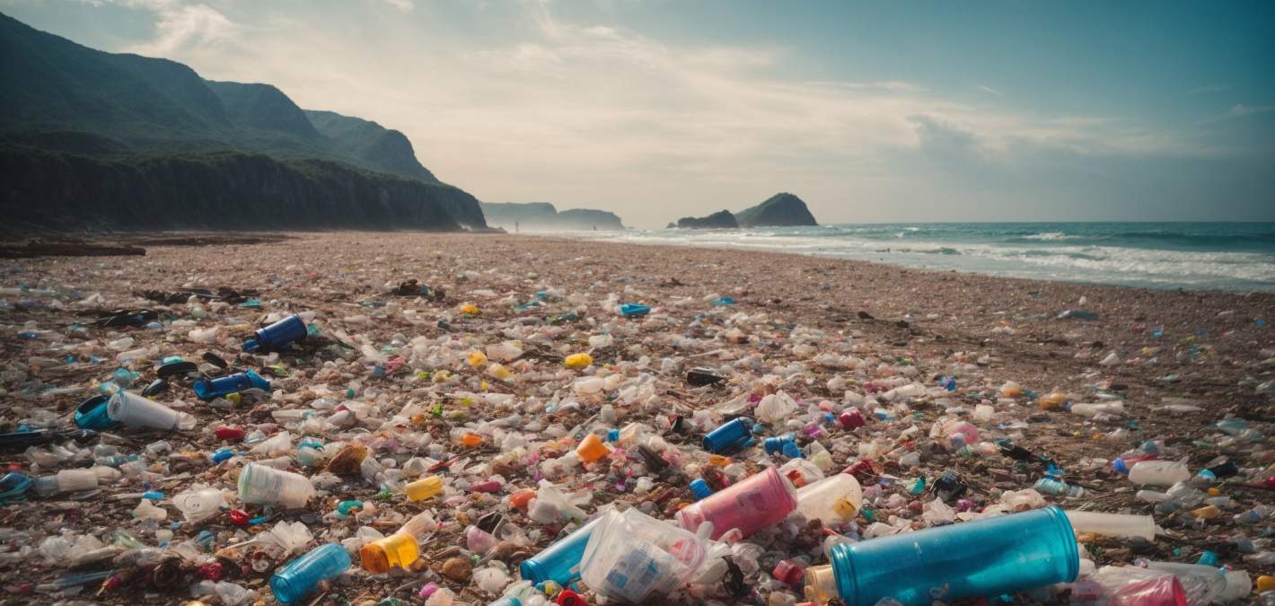 beach with plastic pollution 