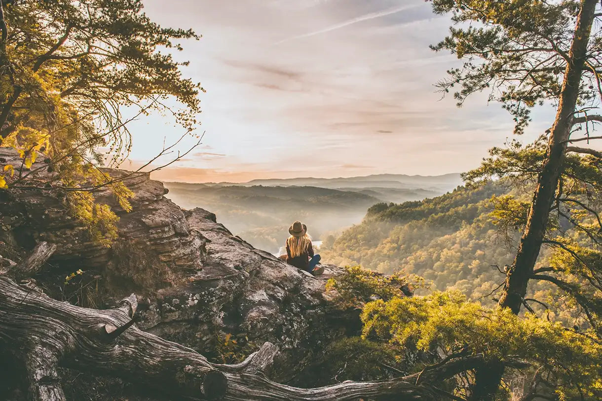 epic forest mountain woman cliff