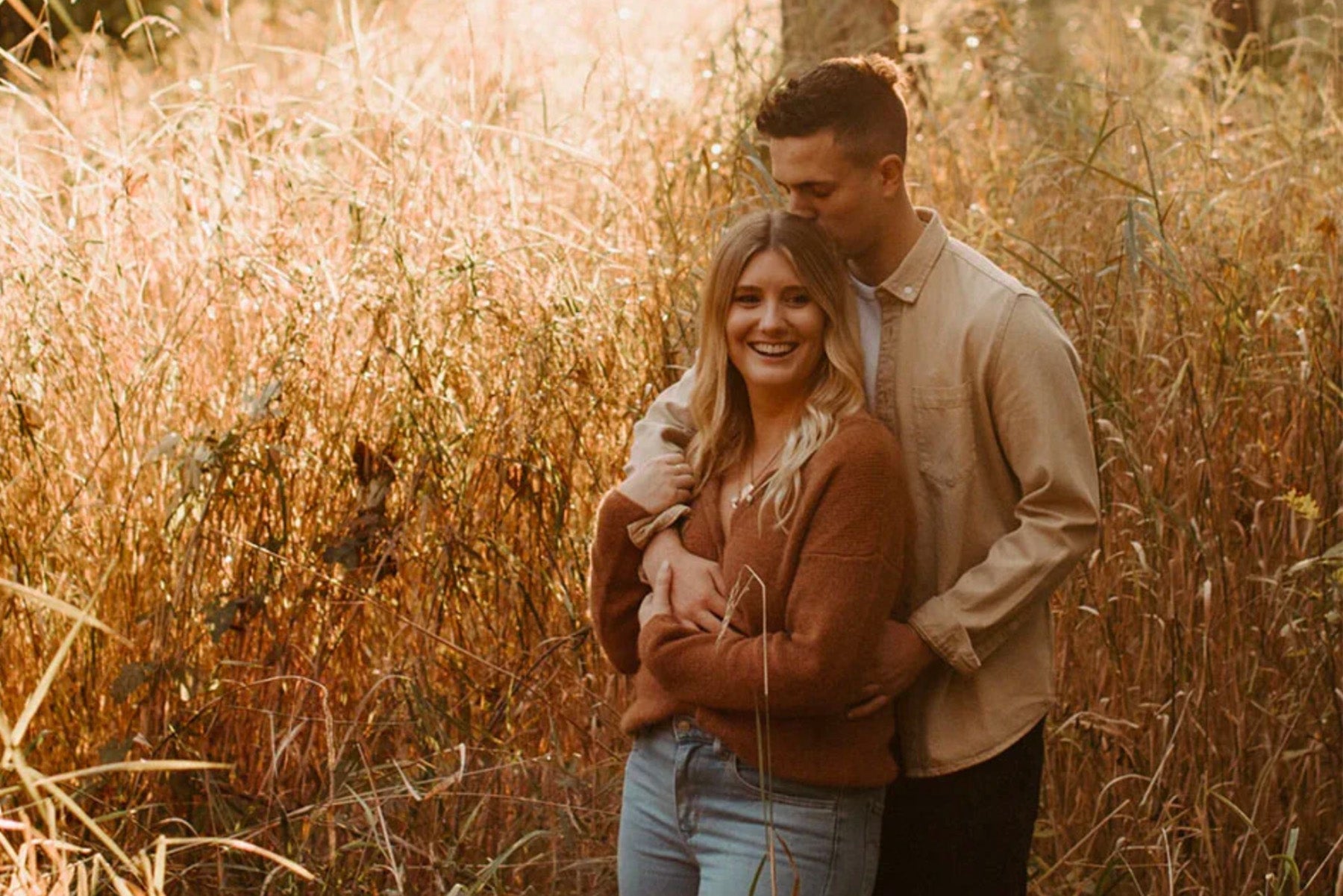 young couple nature forest