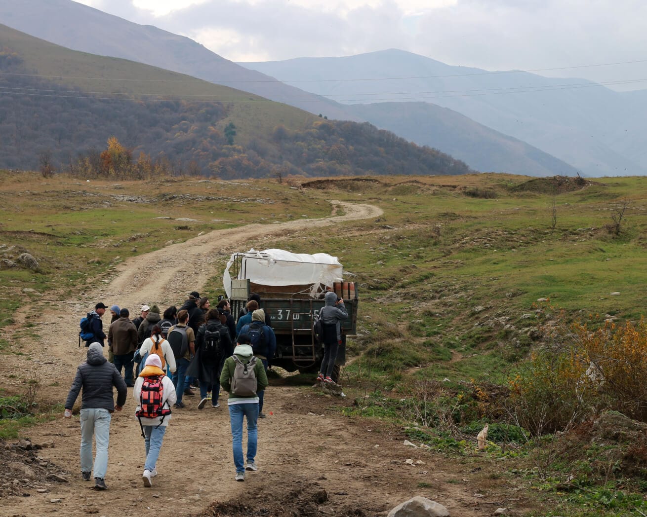 Volunteers in Aremnia heading to planting site