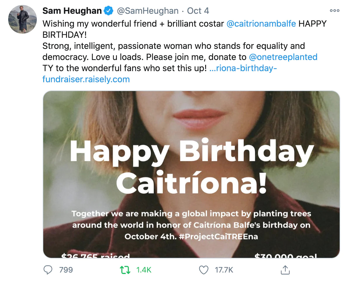 sam heughan twitter post about project